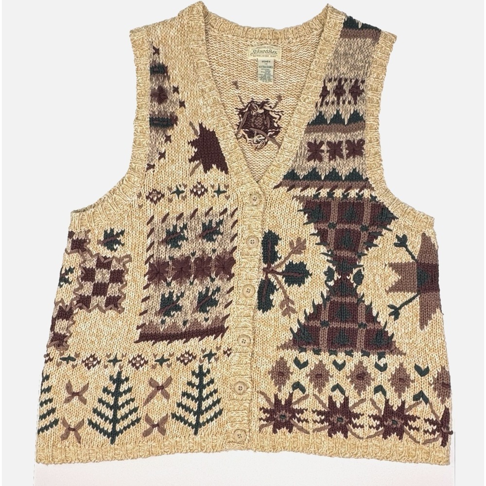Vtg 90s Cottagecore Knit Sweater Vest XL Autumn Layering Cabincore Fireside